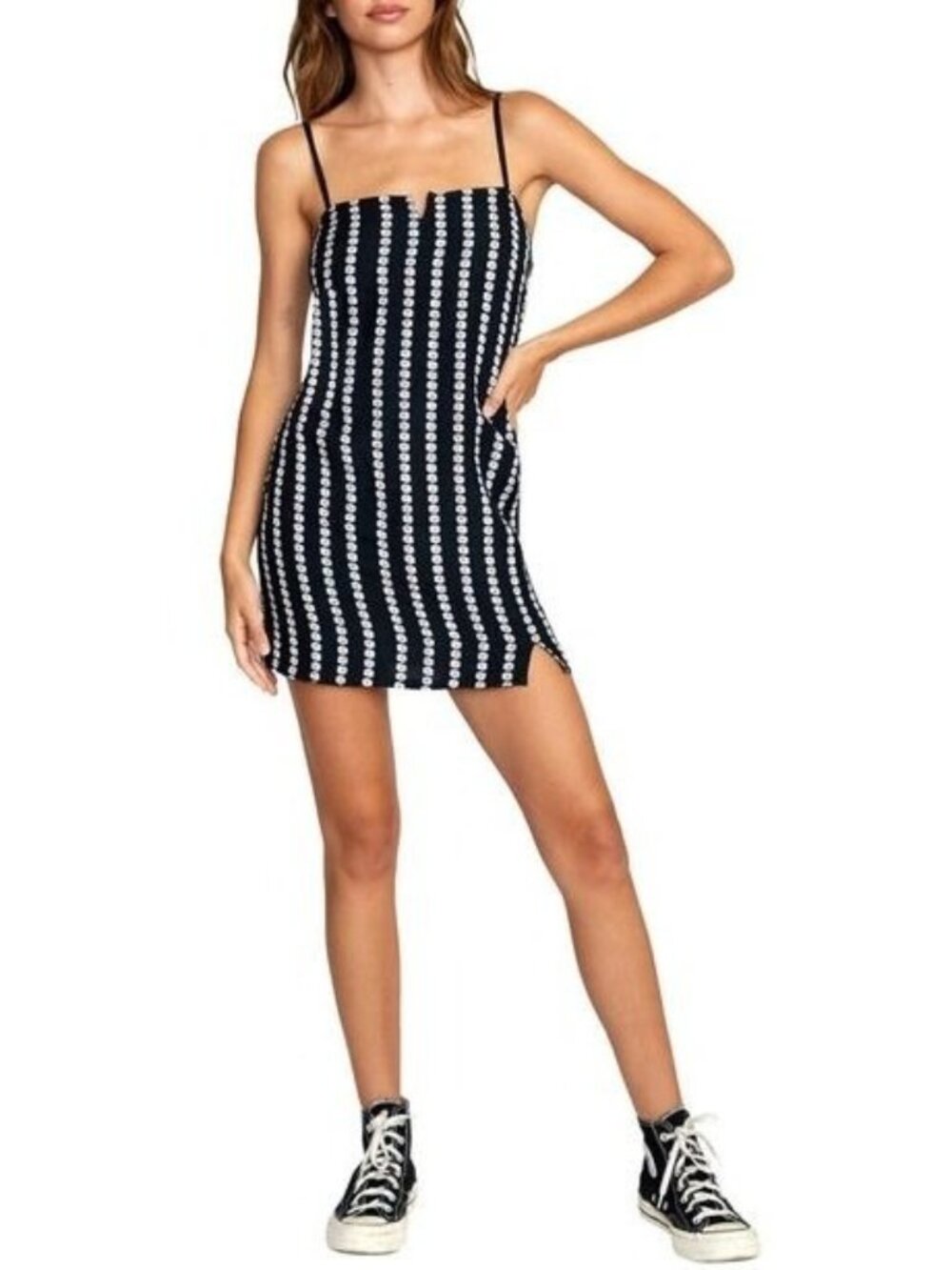 RVCA Paris Dice Print Linen Blend Minidress, Black, Sz. XL